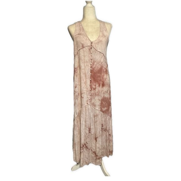 love stitch Mauve Pink Tie Die V Neck Tank Long Dress Rayon Large - Picture 1 of 4